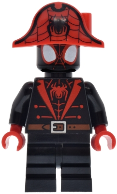 Minifig  Lego Marvel Super Heroes sh1110  Spider-Man (Miles 'Spin' Morales) - Black Medium Legs, Red Spider Log, Pirate Hat