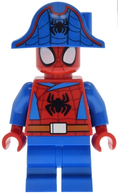Minifig  Lego Marvel Super Heroes sh1111  Spider-Man (Peter 'Spidey' Parker) - Medium Legs, Black Spider Logo, Dark Orange Belt, Pirate Hat