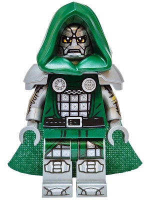 Minifig LEGO Marvel Super Heroes sh1158 Dr. Doom - Dark Green Hood and Cape, Flat Silver Printed Arms and Legs