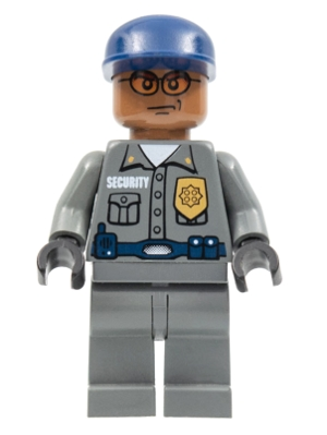 Lego Marvel Super Heroes spd029 Security Guard, Dark Bluish Gray Shirt w/Badge and Radio, Dark Bluish Gray Legs
