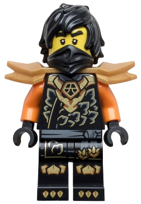 Minifig  Lego Ninjago njo1038  Cole - Dragons Rising, Tunic with Dragon Head, Hair, Wide Pearl Gold Shoulder Armor