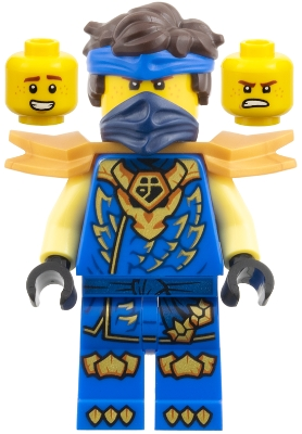 Minifig LEGO Ninjago njo1073 Jay - Dragons Rising, Tunic with Dragon Head, Hair, Wide Pearl Gold Shoulder Armor