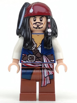 Lego Pirates des Caraïbes poc001 Captain Jack Sparrow - White Shirt, Dark Blue Plain Vest, Bandana