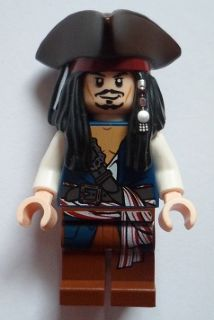 Lego Pirates des Caraïbes poc024 Captain Jack Sparrow - White Shirt, Dark Blue Plain Vest, Tricorne