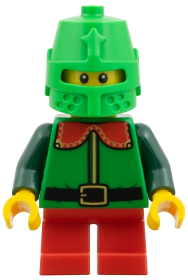 Minifig   hol387  Elf - Green Coat with Red Collar, Bright Green Helmet Castle