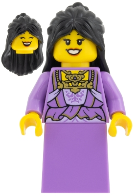 Minifig LEGO Saisonnier hol427 Woman - Medium Lavender Vest and Skirt, Black Hair