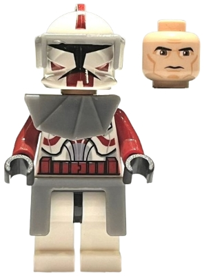 Lego Star Wars sw0202a Clone Trooper Commander Fox, Coruscant Guard (Phase 1) - Dark Bluish Gray Visor, Pauldron, and Kama, Large Eyes, with Solid Light