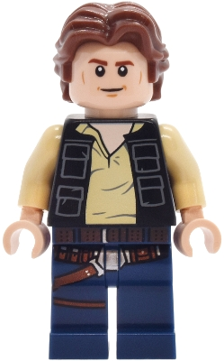 Minifig  Lego Star Wars sw1457  Han Solo - Black Vest with Pockets over Tan Shirt with Dark Bluish Gray Creases, Dark Blue Legs with Belts
