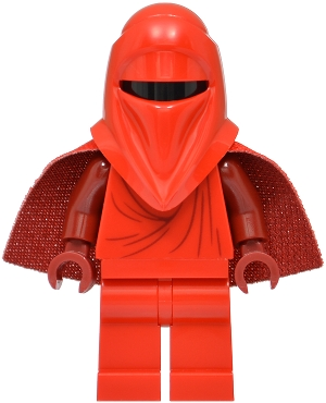 Minifig sw1509 Imperial Royal Guard - Dark Red Arms and Hands, Torso Creases on Front and Back, Very Short Spongy Cape