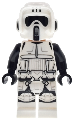 Minifig sw1514 Imperial Scout Trooper - Male, Dual Molded Helmet, Belt with Small Dots on Back, Light Nougat Head, Dark Brown Eyebrows, Frown