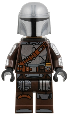 Minifig LEGO Star Wars sw1519 The Mandalorian / Din Djarin / 'Mando' - Silver Beskar Armor, Jetpack, Printed Head, Reddish Brown and Dark Silver Knee Pads