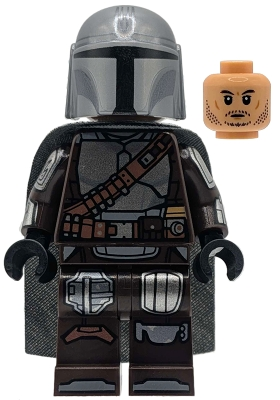 Minifig  LEGO Star Wars sw1528  The Mandalorian / Din Djarin / 'Mando' - Silver Beskar Armor, Cape, Printed Head, Reddish Brown and Dark Silver Knee Pads
