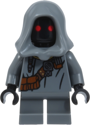 Minifig sw1541 Jawa - Dark Bluish Gray Offworld Outfit, Strap with Pouches, Necklace and Pendants (Elder)