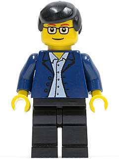 Lego City twn020 Dark Blue Jacket, Light Blue Shirt, Black Legs, Square Glasses, Black Male Hair