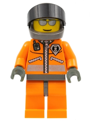 Lego City wc019 Coast Guard World City - Orange Jacket with Zipper, Silver Sunglasses, Dark Bluish Gray Helmet, Dark Gray Hands