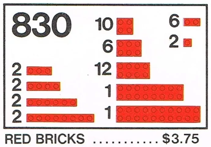 Set LEGO Basic 830 Red Bricks Parts Pack