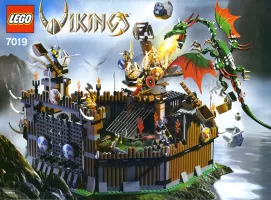 Set LEGO Vikings 7019 Viking Fortress against the Fafnir Dragon